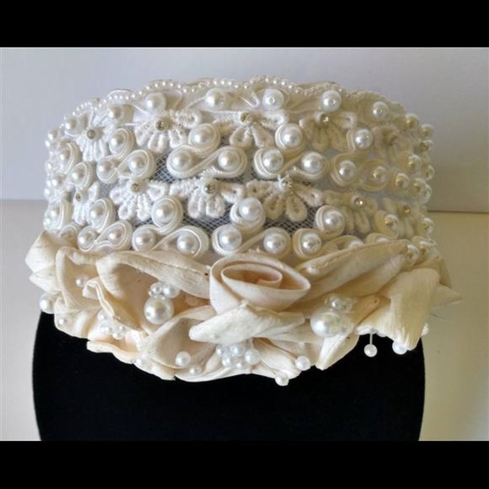 Vintage 50's Juliet Cap Bridal Headband Headpiece Wedding Accessory